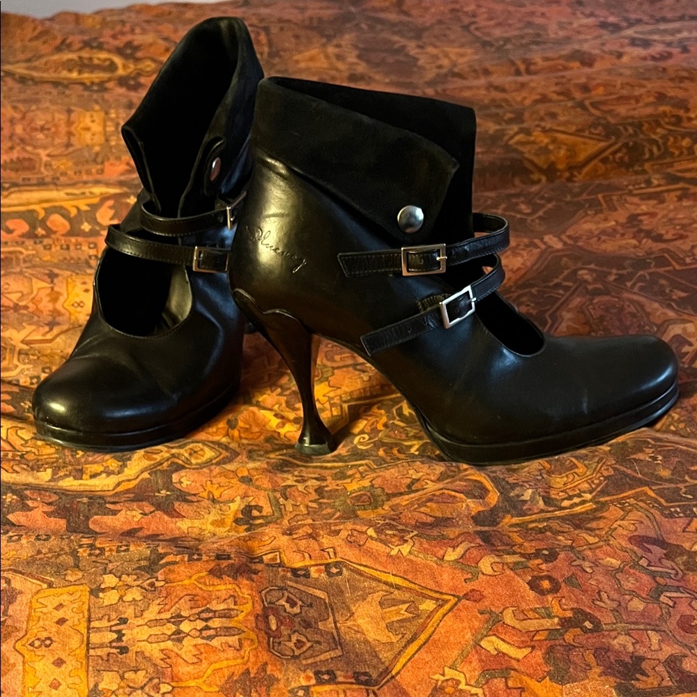 John Fluevog Black Ankle Strap Heels